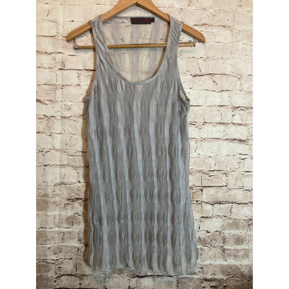 Pretty Angel Top Womens Large Silk Organza Silver Lagenlook Semi Sheer Boho Tank